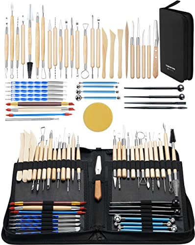 TEMONTIAN Ton Werkzeug Set, 44 Modellierwerkzeuge für Töpfern | Modellierwerkzeug mit verbesserter Aufbewahrungstasche für Ton, Polymer Clay und Keramik.