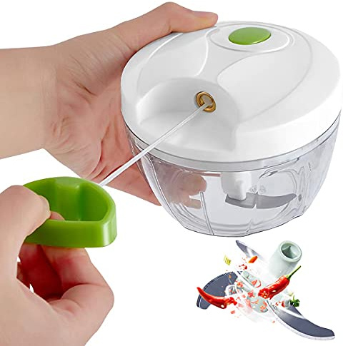 Hachoir à oignons, 450 ml, coupe-légumes, coupe-oignons, cuisine, multi-hachoir manuel à 3 lames, mini-hachoir pour oignons, salade, fruits, ail, viande, noix