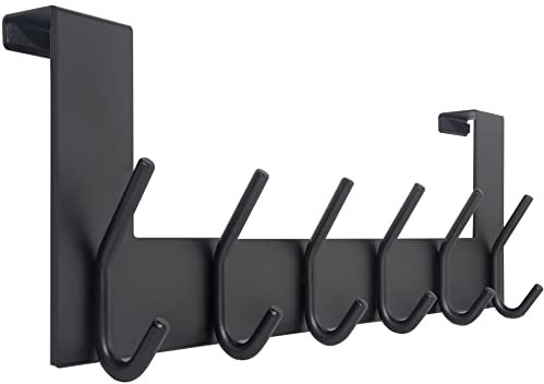 WEBI Appendiabiti da Porta,Attaccapanni da Porta,Gancio Porta,Acciaio Inox Appendino da Porta con 6 Ganci,Porta Accappatoio da Bagno,2.1cm,Nero