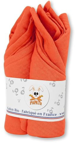 PAPATE Mullwindeln aus Bio-Baumwolle, vielseitig einsetzbar: Reisedecke, Pucktuch, ultraweich, biologisch, atmungsaktiv, 100 x 100 cm, umweltfreundlich und hergestellt in Frankreich (Orange)
