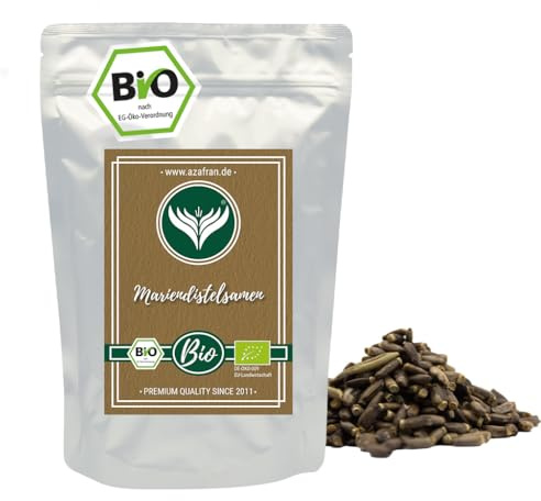 Azafran BIO Mariendistelsamen ganz, Mariendistel Saat Distel Tee, Milchdistel Samen 500 g