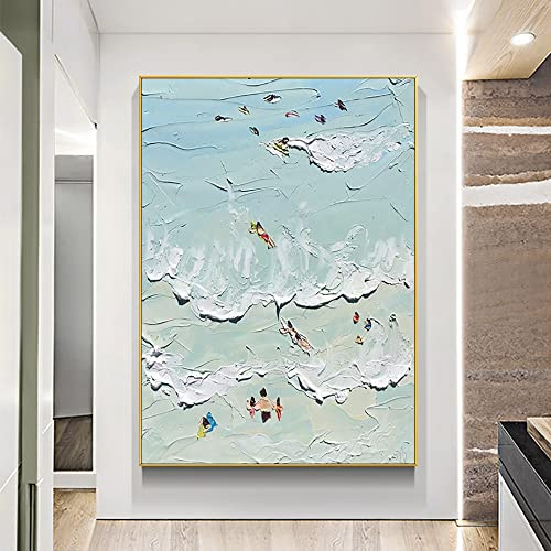 RGVV Ölbilder Auf Leinwand Handgemalt,Handgemaltes Ölgemälde Auf Leinwand Strand Wellen Moderne Kunst Bilder Original Strukturierte Kunstwerke Rahmenlose Wandmalerei Für Wohnzimmer Schlafzimmer Wohnk