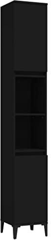 vidaXL Badschrank, Schrank für Badezimmer, Badezimmerschrank mit viel Stauraum, Hochschrank Badezimmer Schrank Metallfüße, Schwarz Holzwerkstoff