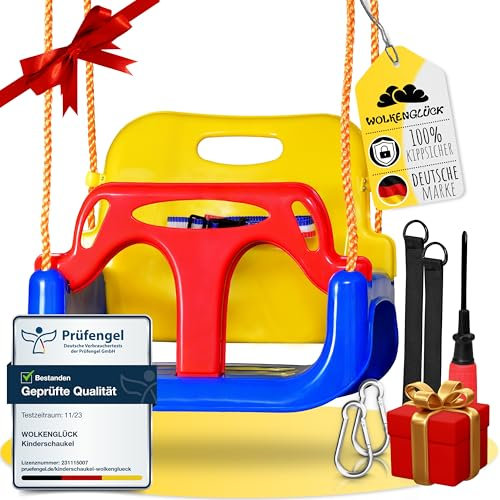 WOLKENGLÜCK® Babyschaukel 3 in 1 [6 Monaten bis 6+ Jahre] | Mitwachsende Kinderschaukel für Outdoor & Indoor | Hochwertige Schaukel inkl. Rückenlehne & Anschnallgurt