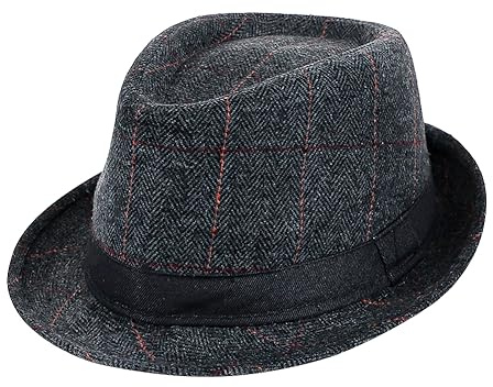 Fedora Trilby Hat for Men Short Brim Panama Hat British Vintage Wool Felt Jazz Cap Bowler Cap Jazz Dancers Gangsters Rapper Cowboy Gentleman Fedoras Roll-up Manhattan Headwear for Party Dancing Stage