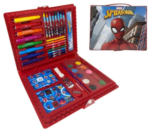 Valigetta con colori per bambini Spiderman Marvel set 65 pezzi di colori e cancelleria kit disegno e pittura