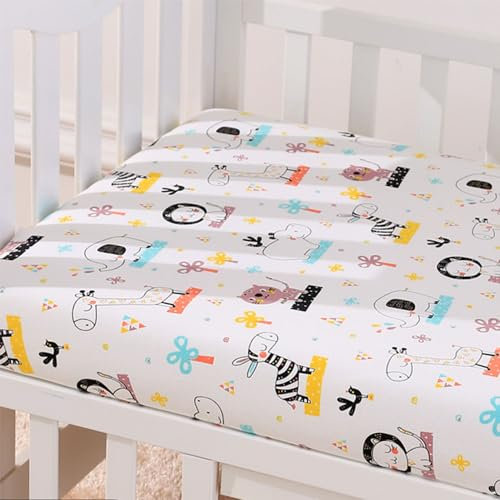 Odot Spannbettlaken für Kinderbett, Kinderwagen Matratzenbezug, Weich Gestrickte Baumwolle Baby Spannbetttuch Stubenwagen Bezug für Babybett/Beistellbett mit Gummizug (Zebra,180x100x6cm)
