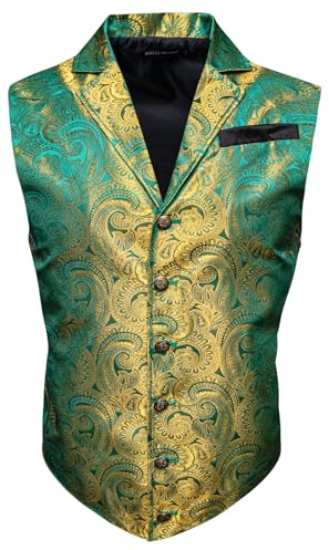 Barry.Wang Chaleco de traje victoriano de cachemira para hombre, formal, de ocio, cuello a medida, estilo steampunk, gótico, chaleco de esmoquin, Pasto verde, X-Large