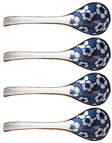 Tablespoons Japanese Style Long Handle Spoon Household Ceramic Spoon Dinner Spoon with Blue Pattern Creative Tableware High Temperature Resistant Non-Fading 4 Pack Serving Spoon (Color : D)
