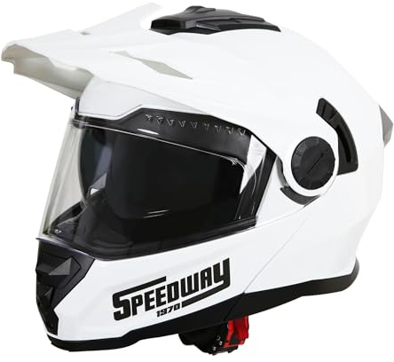 Speedway Lion motocrosshjälm, perfekt för män och kvinnor, vår öppna hjälm är idealisk för kretsen – vit, L