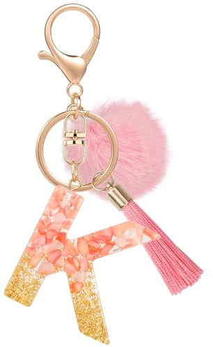 MWOOT Name Buchstabe Schlüsselanhänger, Rosa Schlüsselband für Damen, Harz Schlüsselringe für Tür Auto Schlüssel Handtaschen Deko