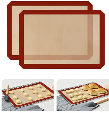 KitchenRaku 2-Pack Silicone Baking Mat, 16.5x11.6 (42 x 29.5 cm) Reusable Silicone Baking Sheets for Oven, BPA Free Nonstick Bakeware Mats for Cookies, Macarons, Bread and Pastry