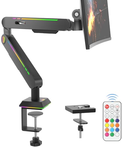 Bras de support de moniteur RVB, fonction tactile dynamique, convient aux écrans de 17 à 32, supporte jusqu'à 9 kg, support de bureau réglable, bras de moniteur à ressort à gaz, installation et
