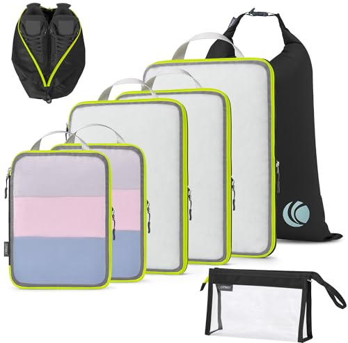 Cipway Organizer Valigia,Cubi da Imballaggio a Compressione, Design a Rete, Salvaspazio Borse da Viaggio Set Sacchi Sottovuoto Vestiti da Viaggio per Zaini o Bagagli a Mano (Nero,8 Pezzi)