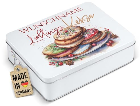 Print Royal PR Geschenkdose mit Name personalisiert - Lieblingskekse - Blechdose bedrucken, Aufbewahrungsdose, Keksdose - Weihnachtsgeschenke | Rechteckig weiß, 2500 ml