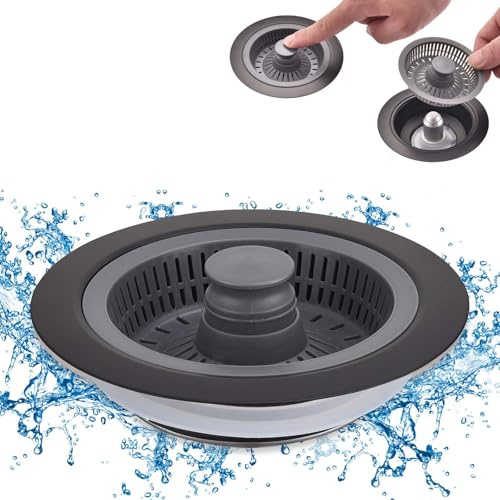 iAnomla Colador De Fregadero De Cocina, TapóN De Drenaje De Fregadero Emergente 3 En 1 Mejorado, CombinacióN De Colador Y TapóN De Fregadero De Cocina, Profundidad del Fregadero >30 mm (Negro)