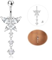 YADOCA 14G Piercing Ombligo Titanio Plata/Oro CZ Corazón Mariposa Colgantes De Lágrima Anillos De Ombligo Joyería De Piercing De Ombligo