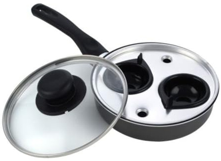 Easy Shopping® 2 Cup Egg Poacher Pan Non Stick Egg Poaching Pan Aluminium Poached Egg Maker, 20cm with Glass Lid and Grip Black Handle