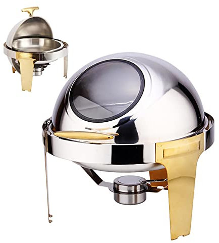 Roll Top Chafing Dish Buffet Set, Stainless Steel Chafer Buffet Warmer Stove for Catering Party Wedding Dinner Serving,Gold