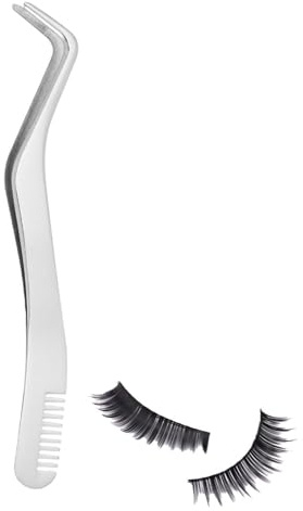 Pince à épiler incurvée – Outils d'extension de cils, pince à ongles en acier inoxydable, outil d'application de faux cils, pince à épiler avec peigne, outil d'application de cils pour filles