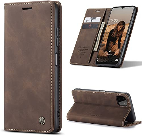owlhold Cover Samsung Galaxy A22 Custodia Samsung Galaxy A22 5G Magnetica Portafoglio Flip[Antiurtoo][Cavalletto][Carta Fessura] Custodia Pelle per Samsung Galaxy A22 5G - Caffè