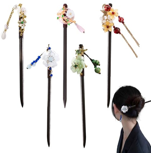 Aweisile 5 Palillos para el Cabello Palillos Chinos para el Cabello Horquillas de Madera Para el Pelo Horquilla China Vintage Palillos para el Pelo para Mujer Horquillas de Madera Retro con Borlas