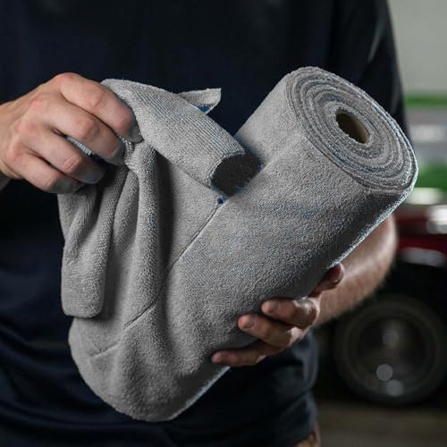 PRO&CAR Rollo Bayetas Microfibra Multiuso - 75 Paños Precortados 28x27cm - Lavables y Semidesechables - para Automoción, Cocina, Taller, Limpieza Profesional (Azul o Gris) (Gris)