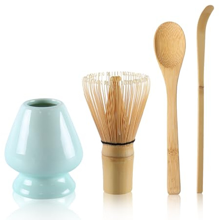 Service à thé matcha avec fouet et cuillère, kit de fouet à matcha avec porte-fouet en céramique, cuillère à matcha et pelle à matcha (vert)