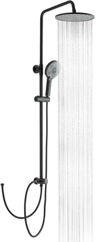 OFFO Set Doccia Completo con Soffione Pioggia 25x25cm, Saliscendi Doccia con Soffione Grande Doccetta, Asta Regolabile in Acciaio 1,6m Antitorsione, Nero Opaco