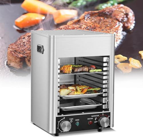 HEIHEIZI Parrilla Eléctrica para Carne,Horno para Parrilla para Carne,Calienta hasta 800℃,Estufa Comercial para Carne con Temporizador,Asador Comercial,para Cocinar Carne,Cerdo,Pollo,Verduras