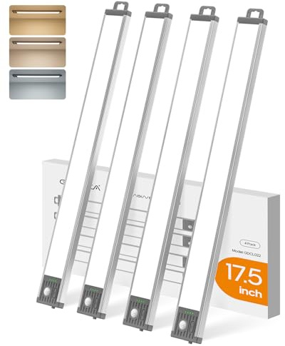 GOODEA 17.5Inch Under Cabinet Lighting, 4500mAh Rechargeable Battery Motion Sensor Light Indoor, Wireless Under Cabinet Lights for Kitchen, Closet(4 Pack,17.5inch)
