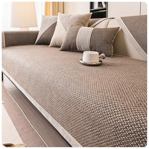 FYFWPA Sofa Überzug Vintage Sofabezug Weiche: rutschfest Sofaschoner Gewebte Baumwolle und Leinen 1/2/3/4 Sitzer Couch Überzug Sofaüberwürfe für U Form L Form Sektionssofa(Coffee,70 * 70cm)