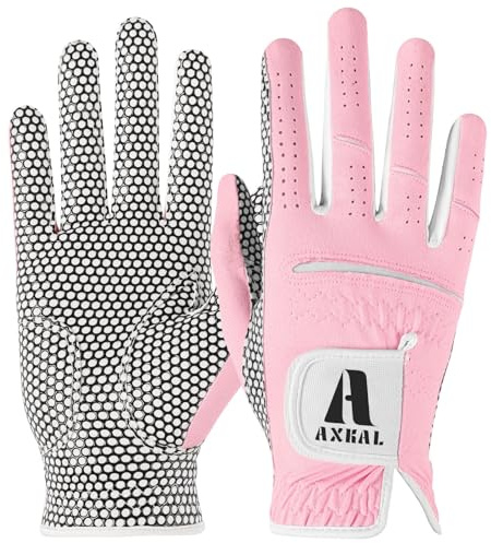 AXKAL Gants de golf pour femme avec prise en main améliorée et confortable pour main droite, main gauche, respirants, durables, chauds et humides, doux, toutes saisons, violet rose pour tailles S, M