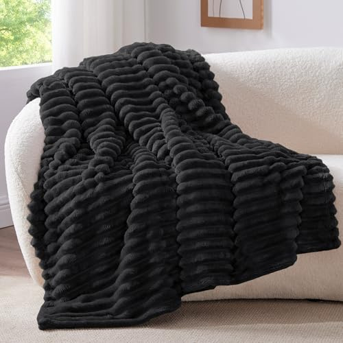 BEDELITE Fluffy Fleece Blanket Cosy Soft Throw, 127x152 cm, Black