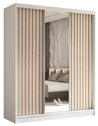 AXLIVING Cabinio Schwebetüren Kleiderschrank Weiß Eiche Artisan 180 cm Breit mit Schubladen für Schlafzimmer