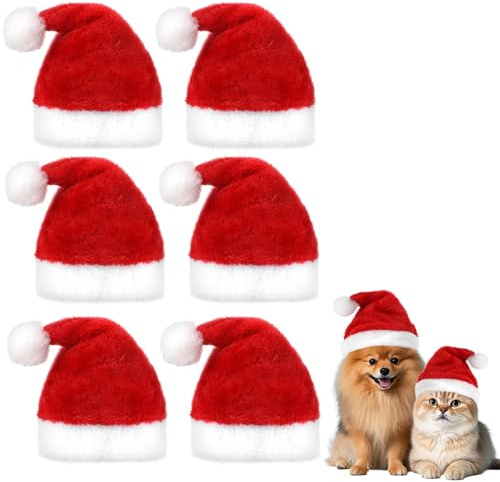 6 Stück Mini Weihnachtsmütze Hund, Verstellbare Weihnachtskostüm für Hunde und Katzen Rot Weihnachtsmützen aus Korallen für Hunde, Katzen, Welpen und Kätzchen