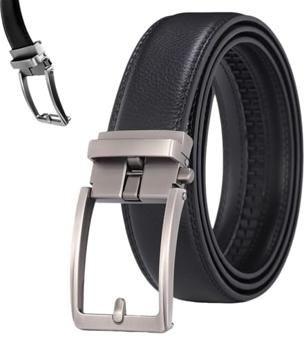 VOCEUMA Cintura Uomo Senza Buchi – Cintura Automatica Regolabile in Pelle Premium con Fibbia a Scorrimento, Adatta per Look Classici e Casual (Nero Grana Pelle)