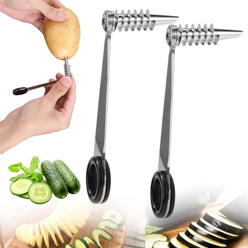 Lyreh 2pcs Spiral Cutter Knives, Stainless Steel Vegetable Slicer Cutter Portable Practical Veggies Manual Slicer Kitchen Accessories for Potatoes Cucumbers Carrots Fruits
