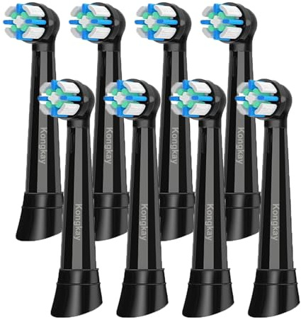 Set di 8 Testine di Ricambio per Spazzolini Elettrici Oralb iO Serie 2 3 4 5 6 7 8 9 10, Setole DuPont di Alta Qualità per una Pulizia Profonda e Delicata, Compatibile con Tutti i Modelli iO, Nero