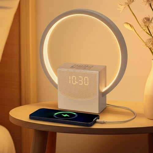 Jaxiyun Tageslichtwecker, Nachttischlampe mit Ladefunktion, Wake Up Licht Smart Wecker, 3-Stufen Touch Control Nachtlicht, 8 Natürliche Geräusche, Einschlafhilfe Babys & Erwachsene