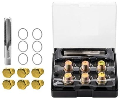 Kit di attrezzi per la riparazione di filettature per tappi di scarico dell'olio M13-M20 x 1,5 mm, con scatola portaoggetti, set di rubinetti in acciaio inox e matrici per differenziale di