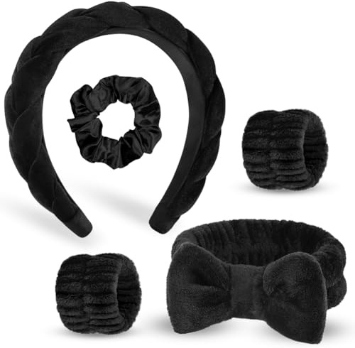 HOTUT Haarband Kosmetik,5 Stück Spa Stirnband Zum Waschen Des Gesichts Hautpflege Stirnbänder,Damen Spa Haarband,Make up Stirnband Handgelenk Waschband Set für Makeup und Hautpflege