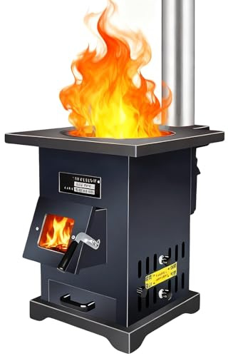 Stufa a legna, rivestimento interno in ghisa resistente, corpo in acciaio, riscaldamento interno efficiente con tubi del camino e forno