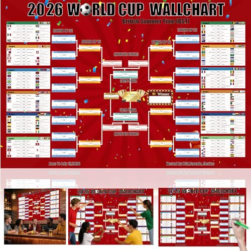 Solihigh World Cup Wall Chart 2026, Extra Large 100 x 70cm World Cup Football 2026 Schedule Poster, Football Party Decorations for Home Office Bar Club Decorations Great Gifts for Soccer Fans