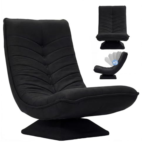 Asukale Sessel Wohnzimmer Verstellbare Rückenlehne, 360° Drehbar Bodenstuhl | Montagefrei, Leinen, 13CM Sitzkissen, Verstellbare Rückenlehne, 150kg Belastbarkeit, Platzsparend Klappbar, Schwarz