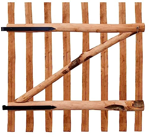 QJBSAVVA Cancello per recinzione in legno di nocciolo, 100 x 100 cm, cancello da giardino a una sola anta impregnata, robusto cancello in legno naturale per cancello con stecche, cancello da cortile