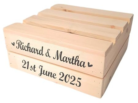 Dilly Dally Designs 14 Square Wooden Rustic Wedding Cake Stand - Personalised with names and date - 1 or 2 tier