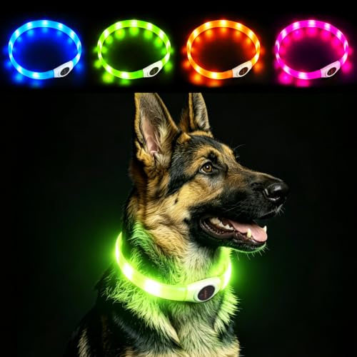 LaRoo LED Hundehalsband USB Wiederaufladbarer Night Safety Hundehalsband Leuchtend Halsband für Klein Mittleren Großen und Langhaarigen Hund -3 Modus (Grün, (65CM*2.5CM))
