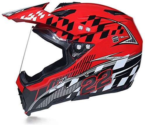 MRDEAR Casco MTB Integrale Adulto Casco Motocross con Visiera/ Ventilazione Regolabile/ Fodera Rimovibile, Casco da Cross Moto Motard Enduro Downhill Race ATV Scooter, Certificazione DOT,Rosso,L