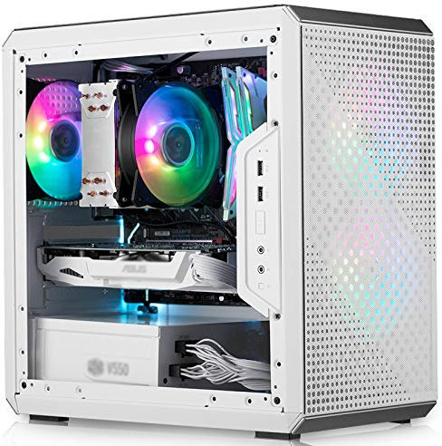 ZXCVBNAS Boîtier PC Gaming - USB3.0 Port - Verre Trempé Panneau latéral de Gestion des câbles - Tais Eau de Refroidissement Prêt - éclairage RGB intégré -Whine